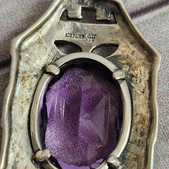 Art Deco Style Sterling Silver Necklace and Earring Set with Purple Stone - Picture 2 of 2